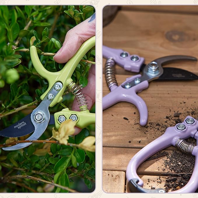 Modern Sprout Hand Pruners - Lightweight Pruning Shears W/Easy Lock- Gardening Scissors - Bypass Sharp Carbon Steel Blade - Rust Resistant - Garden Tools - Reusable Holster - Lavender