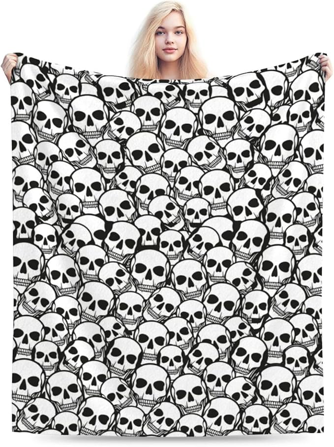 Mudiwa Gothic Skeleton Flannel Plush Throw Blanket - Cozy Lightweight Skull Decor Fleece Bedding - Gifts for Skull Lovers, Girls, Boys, Kids, Adults, Women - Bed and Travel - 40"x50"