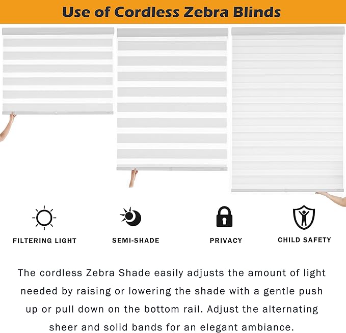 Cordless Zebra Blinds Window Blind Zebra Shade Blinds for Windows Roller Sheer Shades Privacy Light Filtering Shades for Home Kitchen Bathroom (Width 41'' X Height 72'' White)