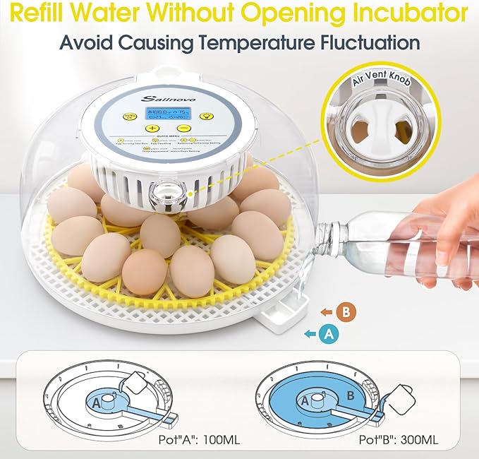 18 Egg Incubator,Automatic Turning,Egg Candler,Air Vent, Hatching Chicken Duck Quail Bird,Poultry Incubator for Hatching Chick (Grey-Yellow)