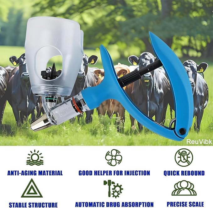5ML Livestock Syringe Gun, Automatic Self Refill Injection Gun Continuous Adjustable Bottle Attachment Livestock Animal Syringe with 10 Needles, for Chicken, Duck, Pig, Sheep, Cow Poultry