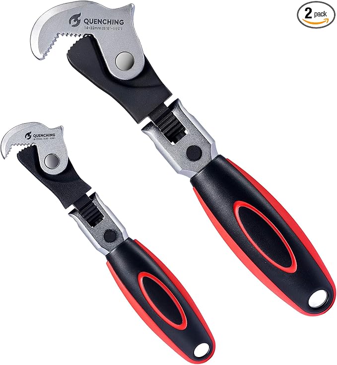 2-Piece Self-Adjusting Crowfoot Wrench Set, 7.5" (5/16"–11/16", 8–17mm) & 9.5" (9/16"–1-1/4", 14–32mm), Rust Resistant Power Grip, Space-Saving Tool for Car & Home Repairs