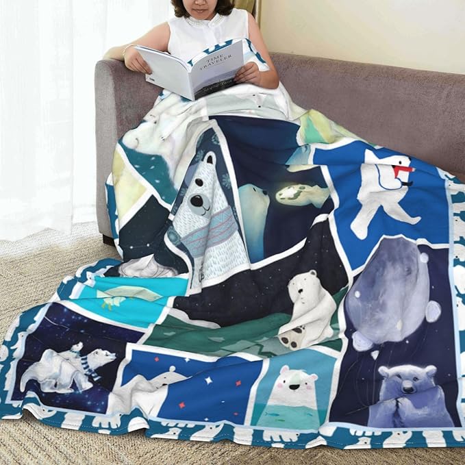 Polar Bear Blanket Polar Bear Throw Blanket Soft Fleece Flannel Bedding Bears Gifts for Men Boys Women Girls Lovers Adults Stuff Plush for Couch Sofa Bed Room Decor 40"X50"