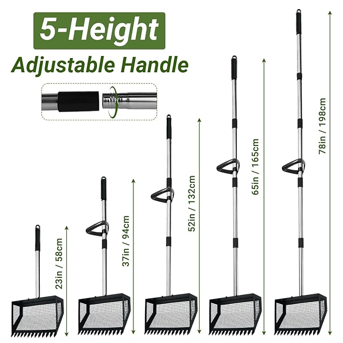 2-in-1 Chicken Poop Scooper & Rake,Chicken Coop Scoop with 304 Stainless Steel Shovel Head, Sand Sifting Litter Shovel (37 to 78")