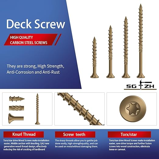 #10 x 2-1/2" Deck Screws (71Pcs) 1lb. Carbon Steel, Yellow, Flat Head, Rust Resistant epoxy Coated, with T25 Star Bit