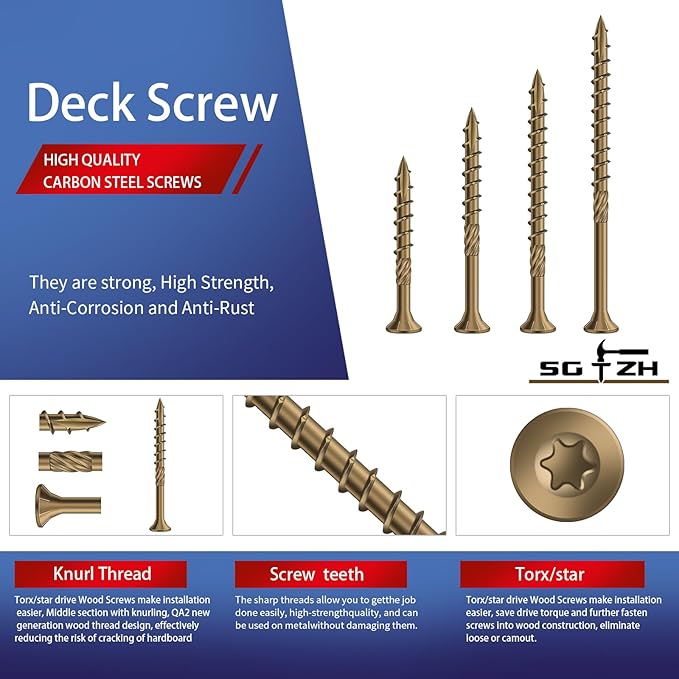 #10 x 4 Inch Deck Screws (45Pcs) 1lb. Carbon Steel, Yellow, Flat Head, Rust Resistant epoxy Coated, with T25 Star Bit