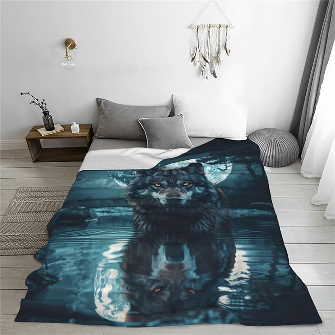 Wolf Moon Decor Blanket - Super Cozy Plush Lightweight Soft Flannel Fleece Cool Blanket Gifts for Wolf Lovers, Girls, Boys, Kids, Women, Men - Sofa, Bed, Couch - 40"X50"