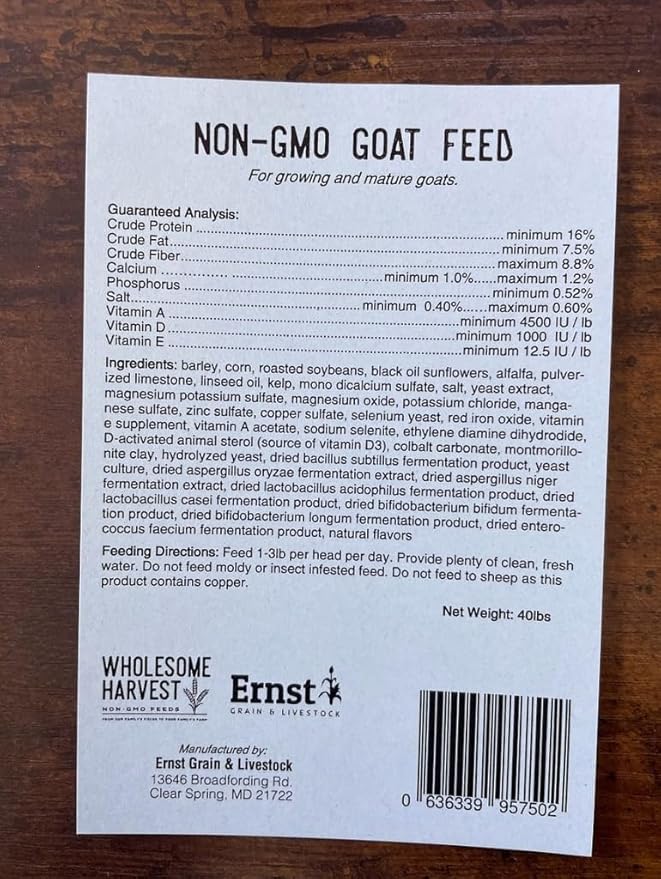Non-GMO All-Grain Goat Feed 16% Protein - Fortifies with Goat Minerals, Vitamins, and Natural Ingredients for Strong Bones, Healthy Digestion, and Optimal Growth - 40 lb Bag