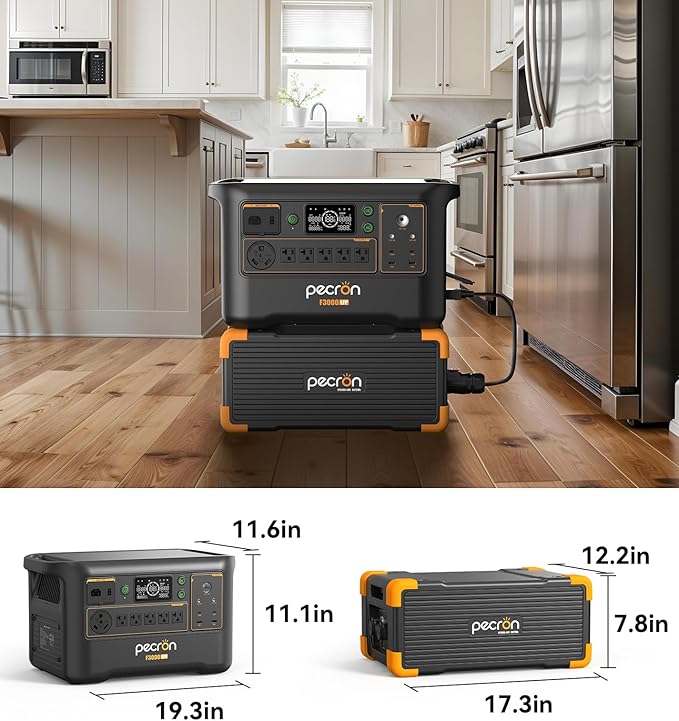 Pecron Portable Power Station F3000LFP with 200W Solar Panel*1, 3072Wh Solar Camping Generator can expand to 9216Wh, 3600W Solar Generator for RV, Home Use, CPAP