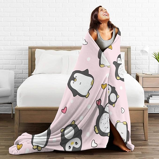 Penguin Blanket Penguins Throw Blanket Soft Warm Cozy Fuzzy Plush Penguin Throw Blanket Gifts for Girls Women Penguins Lightweight Fleece Flannel Gift Blankets for Kids Adults 60"X80"