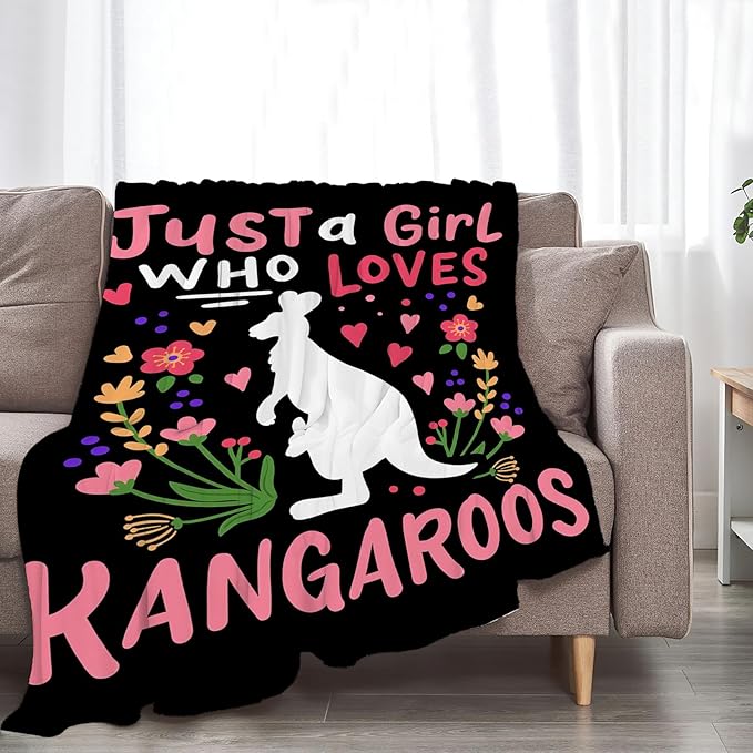 Just A Girl Ultra Soft Cozy Kangaroos Throw Blanket - Fleece Fuzzy Plush Bedding - Gifts for Women, Girls, Kids & Adults - 60"x50"