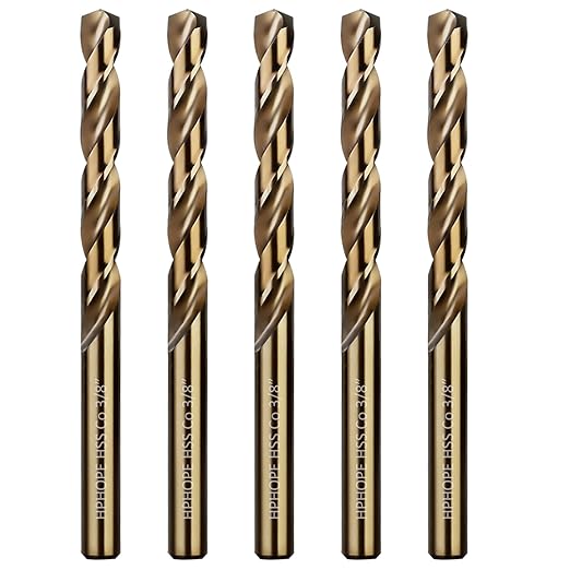 3/8 Inch Cobalt Drill Bits 5Pcs - HPHOPE M35 HSS Metal Twist Drill Bits Set, Jobber Drill Bits Length and Straight Shank, Suitable for Drilling in Hard Metal, Stainless Steel, Cast Iron