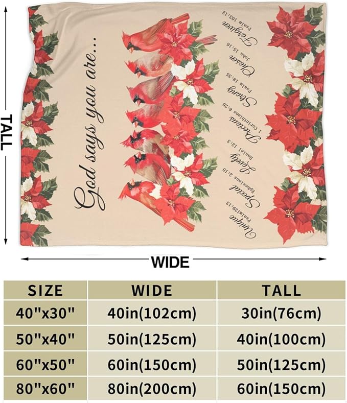 Cardinal Blanket God Says You are Throw Blanket Soft Warm Cozy Fuzzy Plush Red Birds Throw Blanket Gifts for Girls Women Cardinal Fleece Flannel Gift Blankets for Kids Adults 50"X60"