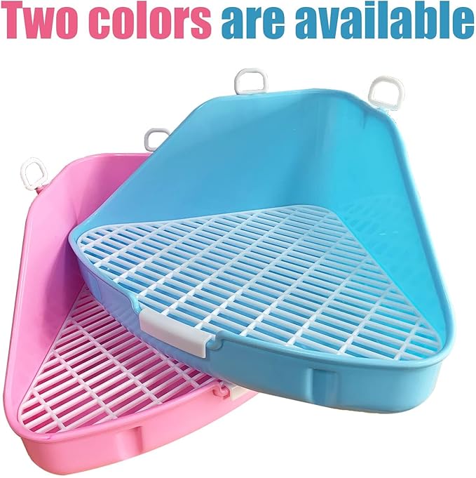 kathson Rabbit Litter Box Bunny Toilet Triangle Potty Trainer Corner Large Bedding Box Pet Pan for Rabbits Chinchillas Ferrets Guinea Pigs Galesaurs(Blue)