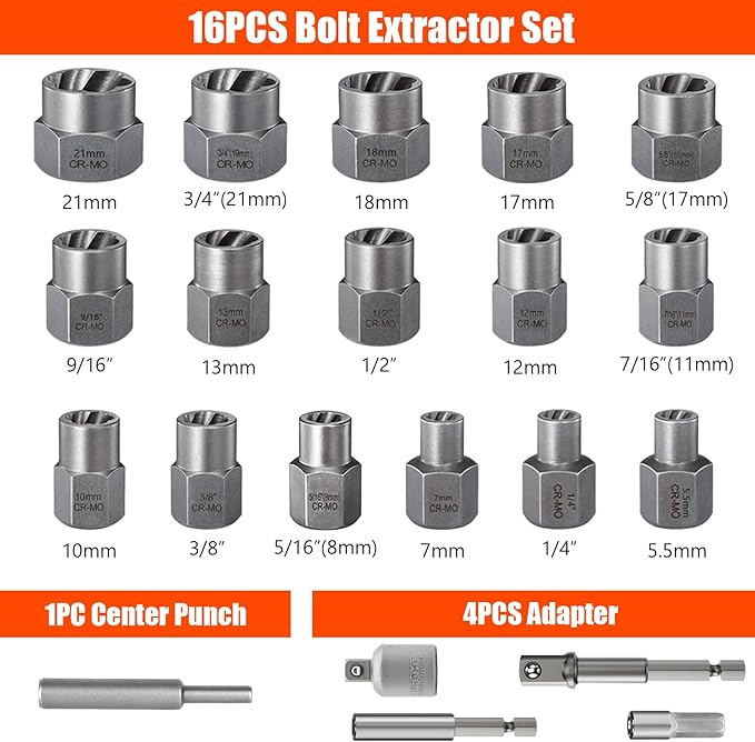 41Pcs Bolt Extractor Kit and Small Screw Extractor Set, Ez Out Bolt Extractor Tool with 5Pcs Compatible Adapter for Stripped Screw, Broken Nut and Damaged Bolt Remove