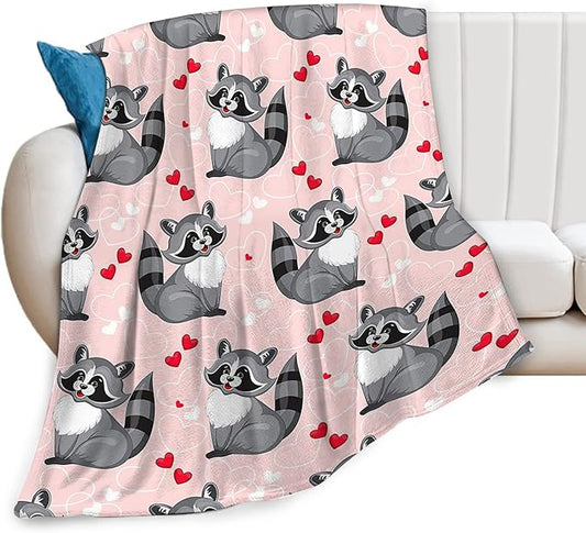 Tijuboni Cute Raccoon Blanket for Girls Women - Ultra Soft Cozy Fleece Throw for Kids Adults - Gifts for Raccoon Lovers - Pink 60"x80" for Couch Sofa Bed