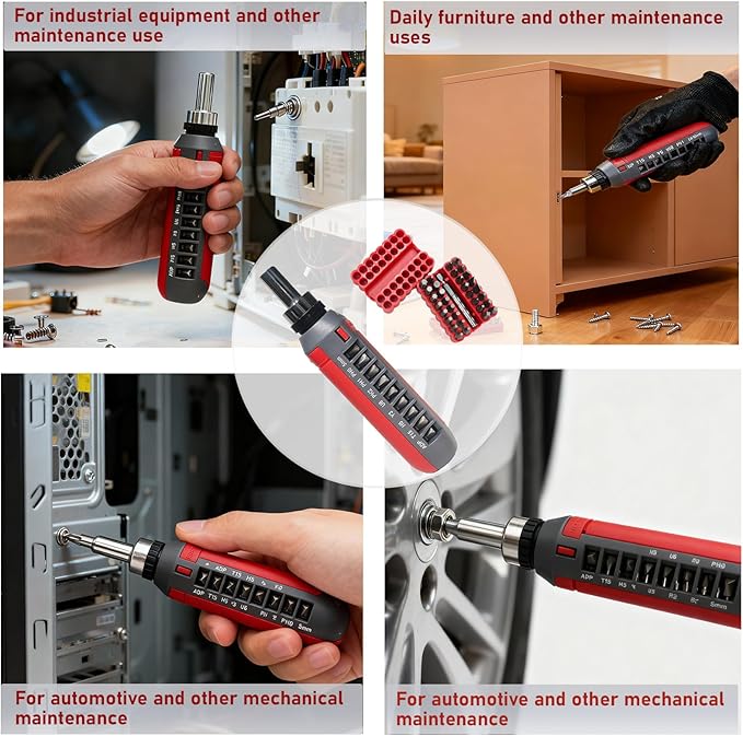 Magnetic Ratcheting Screwdriver Set, 48-Tooth Ratcheting Screwdriver Set with Multipurpose Handle Holding Up To 47 Bits with Phillips Slotted Hex Torx Bits, for Small Spaces for Small Spaces