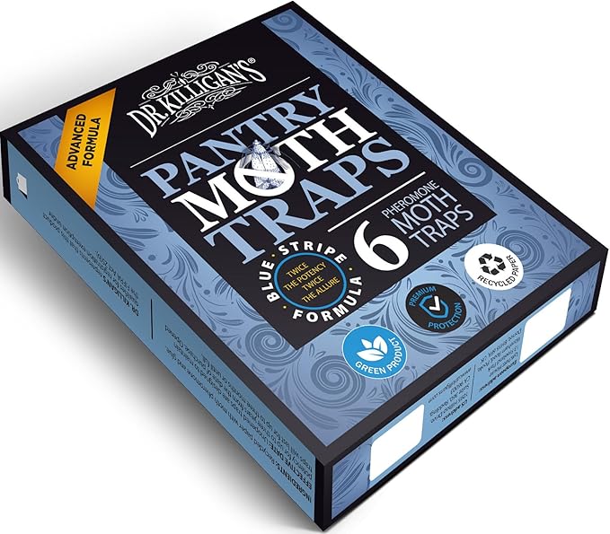 Dr. Killigan's Premium Double Potent Pantry Moth Traps with Pheromones Prime, Indian Meal Moth Traps for House, How to Get Rid of Moths in House (6 Count, Blue)