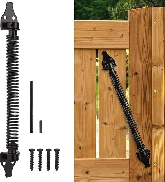 14" Gate Spring Self Closing Heavy Duty Outdoor Door Spring Automatic Fence Gate Closure Hardware Spring Loaded Gate Latch with Adjustable Tool for Wooden and Vinyl Fence, Black (1 Pack)