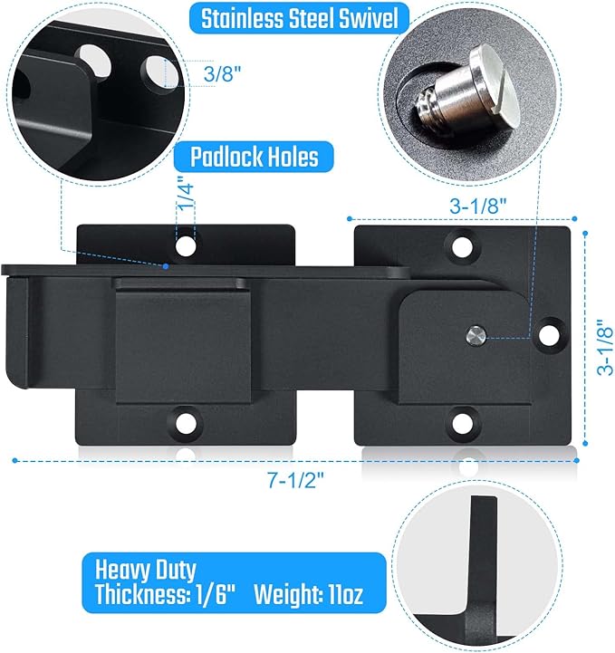 7.5" Flip Gate Latch Lock with Padlock Hole 3Pack, 4mm Heavy Duty Aluminum Alloy Adjustable Door Latch for Sliding Swing Open Door, Outdoor Gate, Wooden Fence, Barn Door, Shed, Garage, Yard
