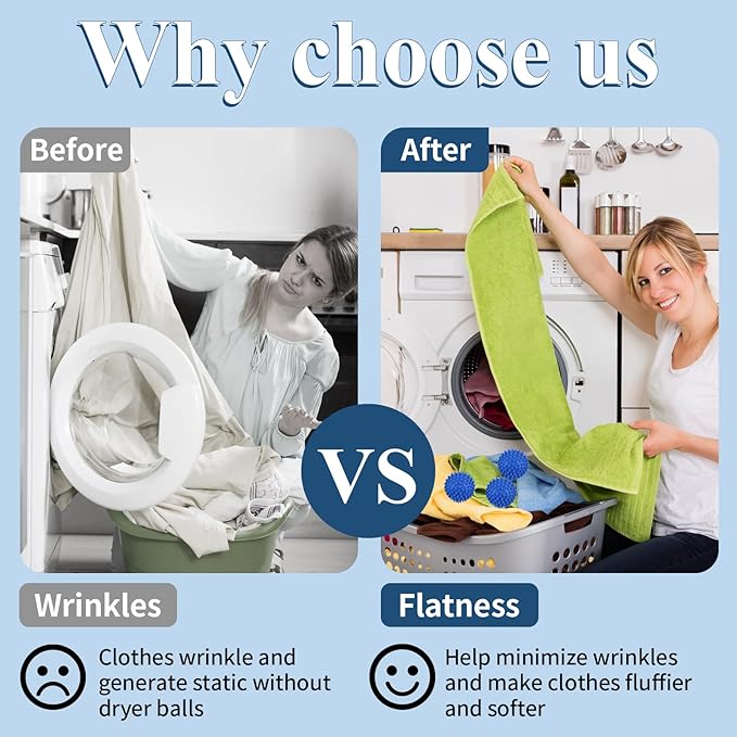 6 Pack Laundry Balls for Dryer, Dryer Balls Laundry Reusable, Dryer Ball Plastic Pellet Packs for Fabric Soften, Reduce Wrinkle and Less Static Cling- Dark Blue