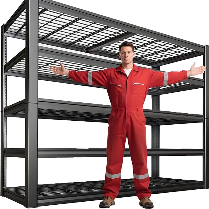 5-Tier Storage Shelves, 68" W Garage Shelving Heavy Duty Metal Adjustable Garage Shelves, Shelving Units Industrial Shelving for Warehouse, 68" W x 20" D x 84" H,Black