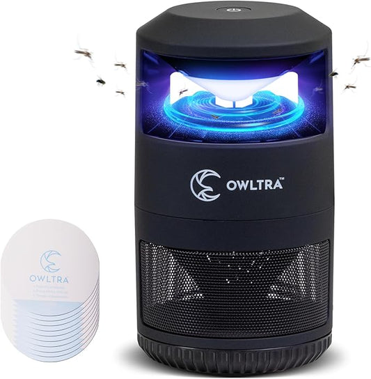 OWLTRA IMT-L60 Indoor Electric Insect Trap, Catcher & Killer Lamp for Fruit Flies, Mosquitos, Moths, Gnats, and More with UV Light Attraction and Fan Suction, Black