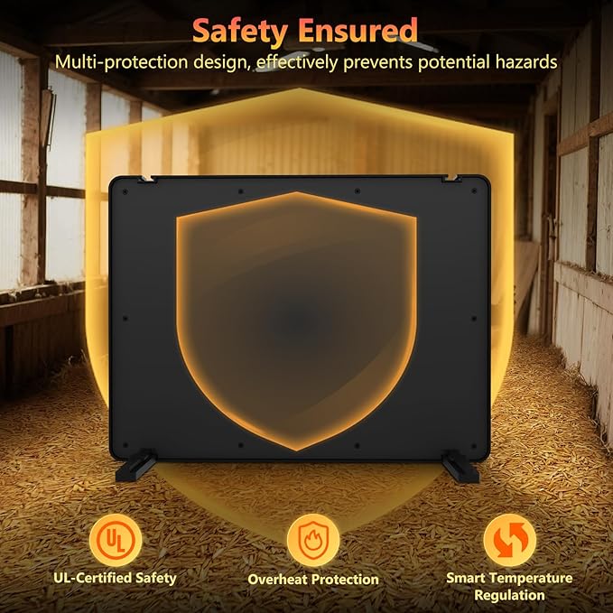 Smart Chicken Coop Heater, 75W Chick Heater with Timer & Adjustable Thermostat, Radiant Heat Panel for Poultry and Small Animals, Coop Heater for Winter, Energy-Efficient, UL-Compliant