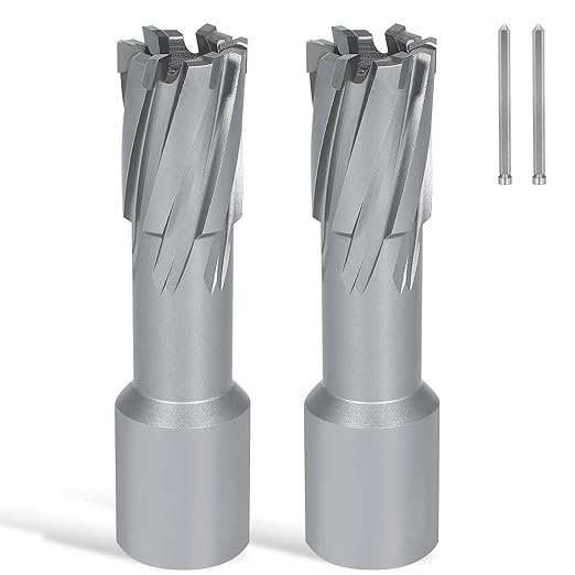 KEENTECH 2-PC Carbide-Tipped Annular Cutter Set, 11/16" Dia x 1-3/8" Depth, 3/4" Weldon Shank (2 Flat), High Speed Cutting TCT Mag Drill Bit with Pilot Pin for Harder Material