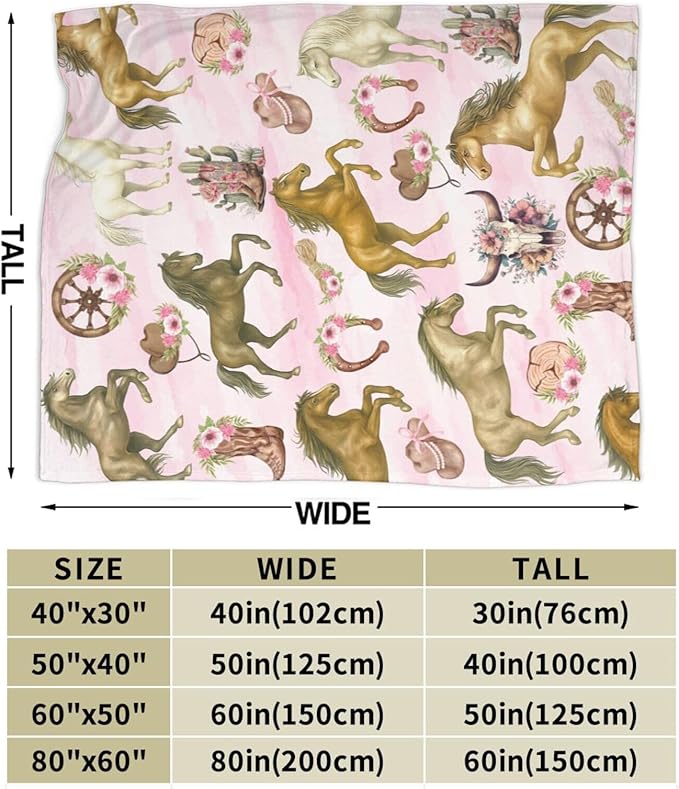 Western Cowgirl Throw Blanket Pink Cowgirl Horse Flannel Blankets Southwest Horses Plush Super Soft Cozy Warm Decor Gifts for Boys Girls Kids Adults Men Women 40" x 50"