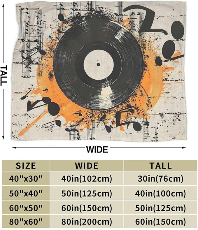 Record Music Throw Blanket Phonograph Blankets Disk Fleece Plush Super Soft Cozy Warm Lightweight Musical Instrument Decor Gifts for Boys Girls Kids Adults Men Women 40" x 50"
