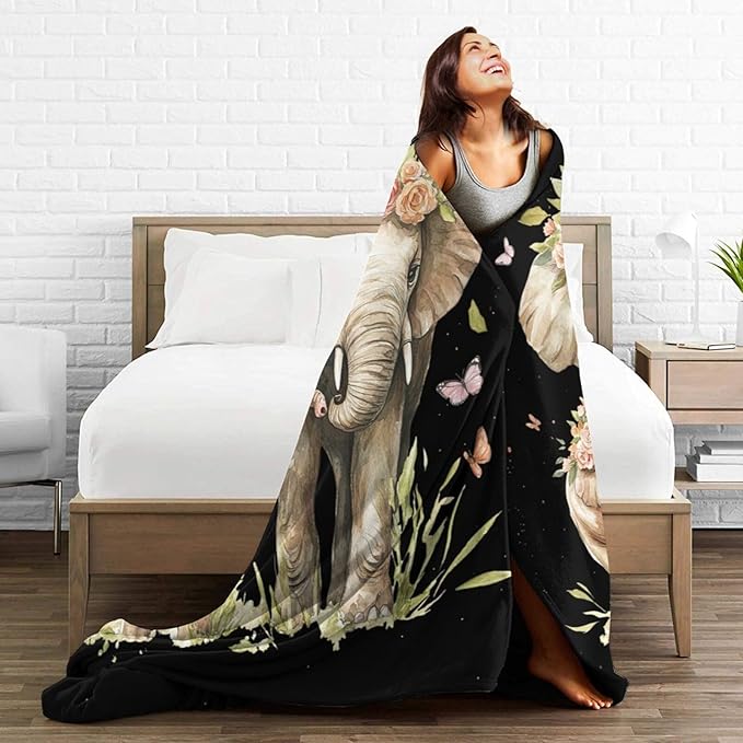 Elephant Blanket Soft Cozy Cute Elephant Fleece Throw Blanket Warm Mother Child Animal Flannel Plush Bedding Stuff Decor Blankets Gifts for Lover Girls Boys Kids Women Adults Bed Travel 40"x50"