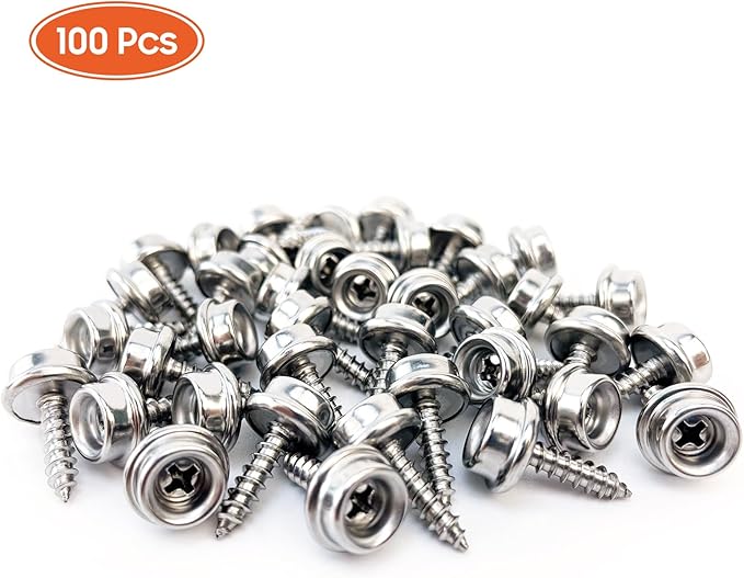 Boat Canvas Snaps, Marine Snaps Stainless Steel, Boat Cover Snaps Stainless Steel Kit With 3/8 Inch Socket Snap Screw (100pcs Sliver)