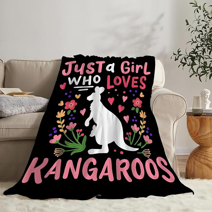 Just A Girl Ultra Soft Cozy Kangaroos Throw Blanket - Fleece Fuzzy Plush Bedding - Gifts for Women, Girls, Kids, Adults - 50"x40"