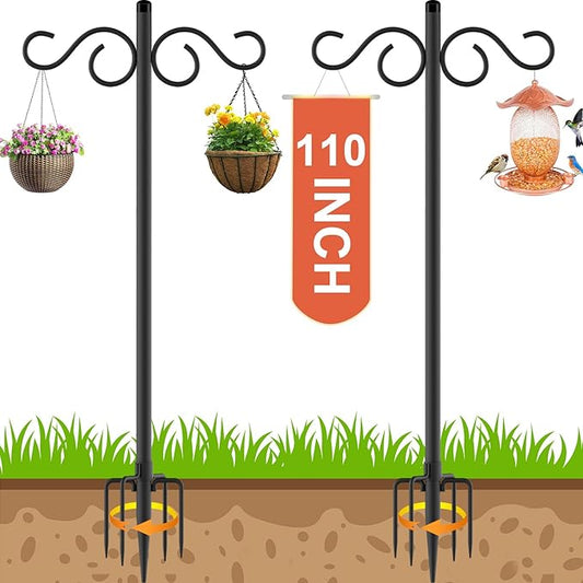 Adjustable Shepherd Hooks for Outdoor,2 Pack 110 Inch 5 Prong Base Bird Two Sided Feeder Poles,Heavy Duty Shepherds Hook,Suitable for Garden in Hanging Flower Basket,Lantern,Bird Nests