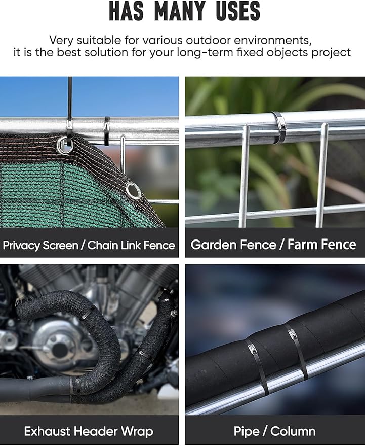 Metal Zip Ties Black,With Special Fastening And Cutting Tools,150 Pcs 11.8 Inch,Multi-Purpose Stainless Steel Cable Ties, Suitable For Agricultural Fencing, Garden Chain Link Fence Fixing, Pipe Tying.