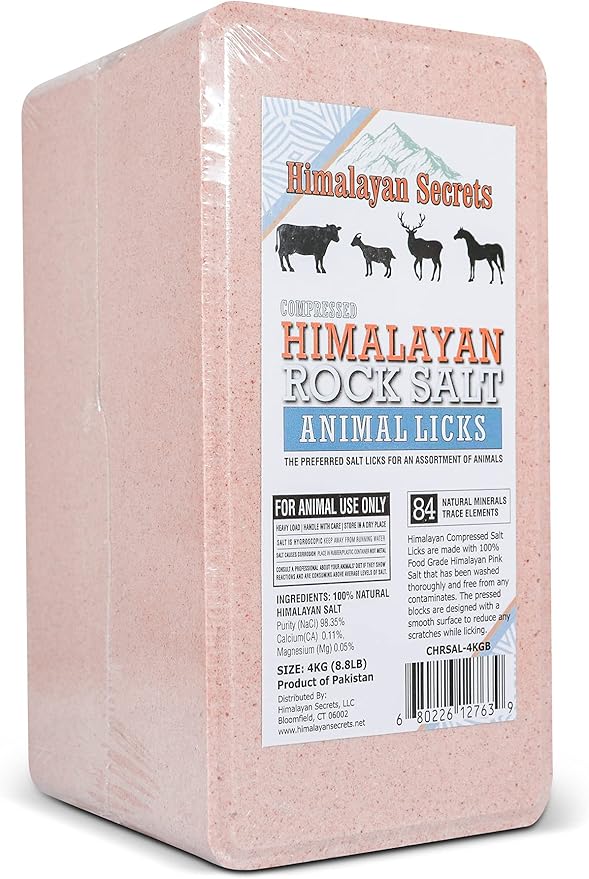 Himalayan Secrets Compressed Pink Salt Lick Brick for Livestock & Wildlife, Pure & Natural Feed Salt Block, Minerals & Trace Elements, No Additives, Durable & Long Lasting, 8.8LB (4KG)