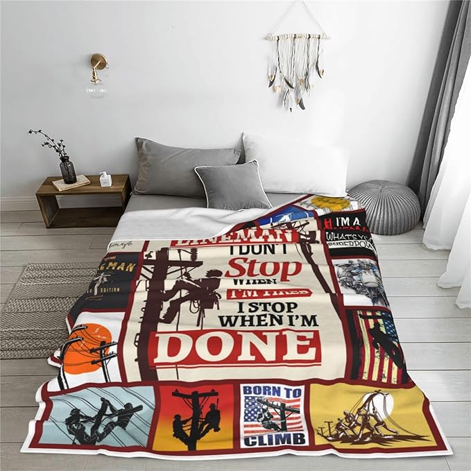 Lineman Blanket Lineman Job Gifts Throw Blanket Super Soft Flannel Lightweight Fluffy Plush Cozy Fuzzy Fleece Appreciation Blanket for Woman Adults Man for Bedding Sofa 50"X60"