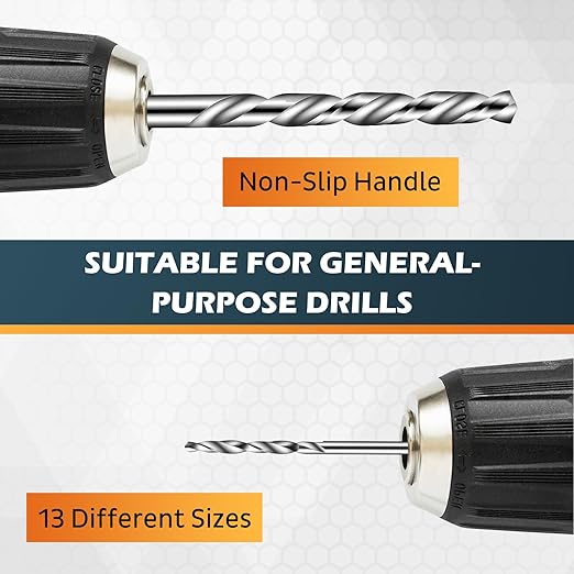 130 Pcs HSS Twist Drill Bit Set - 1/16"-1/4" (0.8mm-6.5mm) - 13 Sizes High Speed Steel High-precision Hex Straight Shank Twist Drill Set for Drywall Cutting Wood Plastic Aluminum Alloy Metal