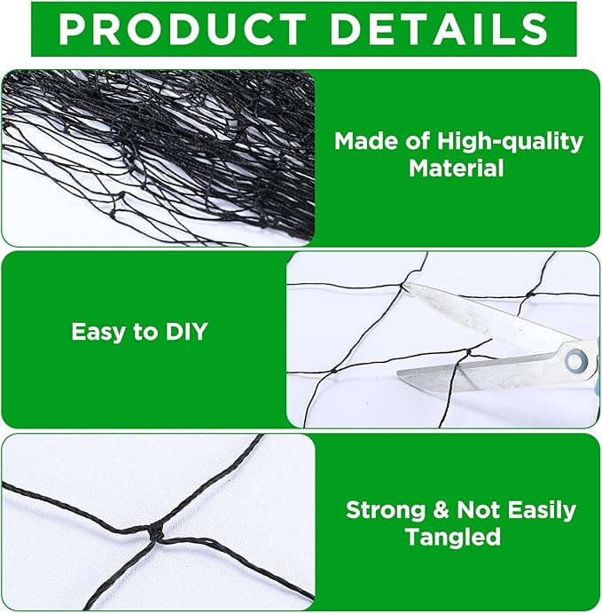 Windyun 1 Pc Bird Netting Bird Net Chicken Coop 2.4" Mesh Heavy Duty Deer Fence Aviary Net Reusable Fruit Tree Poultry Barrier for Garden Protection Vineyard Against Hawk Squirrel, Black (50' X 100')
