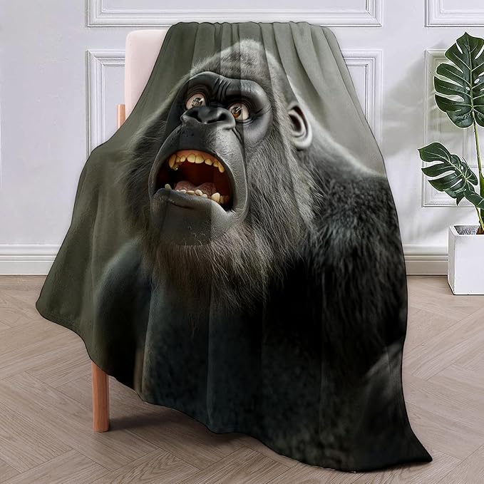 Gorilla Blanket, 50"x60" Animal Gorilla Fleece Throw for Kids & Adults, Ultra-Soft and Warm Home Decor Blanket, Gorilla Gifts