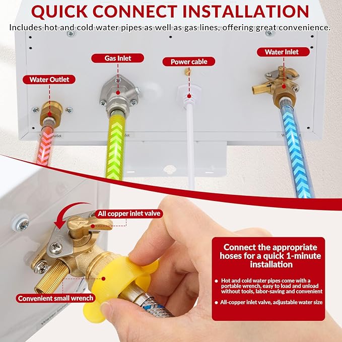 Tankless Water Heater Natural Gas, 4.74 GPM 18L Indoor Instant Hot Water Heater with Digital Fahrenheit Display Multi-Protection Constant Temperature for Home & Apartment