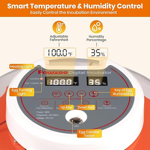 Incubators for Hatching Eggs - 18 Egg Capacity，Automatic Egg Turner，360° Viewing，Temperature & Humidity Control，Dual Size Egg Trays for Chicken, Duck, Goose, Turkey, Quail, and Parrot Eggs