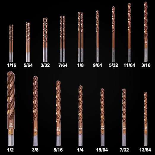 3-Flute Cobalt Drill Bit Set, M35 Metal Drill Bits for Metal and Steel, 3-Flats Shank, 135 Degree Split Point, for Hardened Steel, Stainless Steel, 21-Piece, 1/16"-1/2"