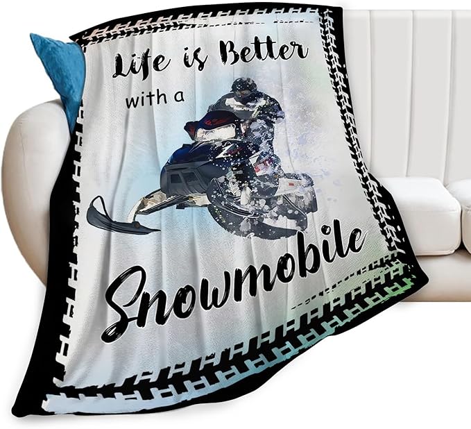 Snowmobile Decor Gifts - Flannel Fleece Fuzzy Throw Blanket, Soft Warm Cozy Plush Sport Blanket for Bed Couch Living Room, Stuffed Decoration for Kids Adult, 60"x50"