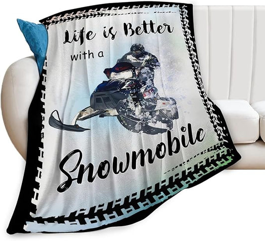 Snowmobile Decor Gifts - Flannel Fleece Fuzzy Throw Blanket, Soft Warm Cozy Plush Sport Blanket for Bed Couch Living Room, Stuffed Decoration for Kids Adult, 60"x50"