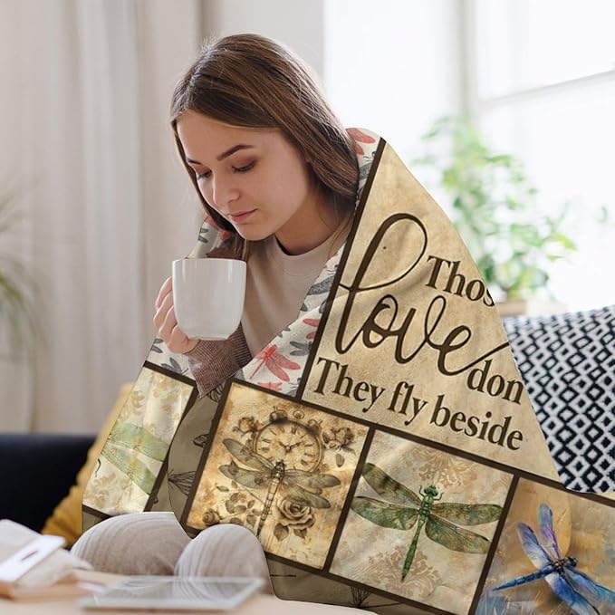 Dragonfly Print Blanket Dragonflies Memorial Throw Blankets Gifts for Couch Sofa Bed Stuff Decor Lightweight Soft Cozy Plush Warm Flannel for Lover Men Women Adults 40"x50"