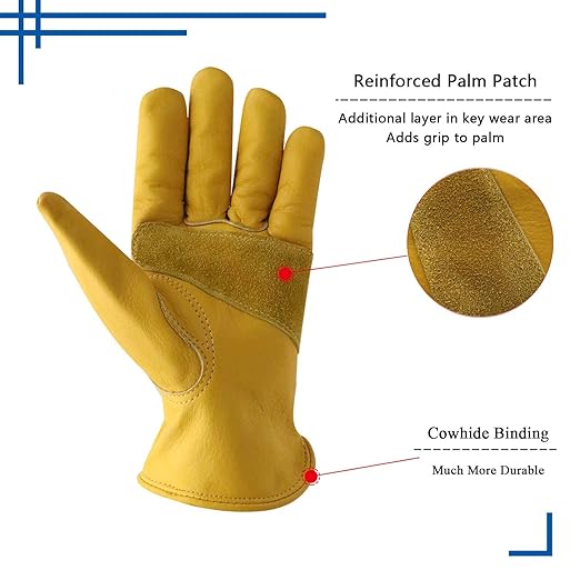 HANDLANDY HLDD 12 Pairs Cowhide Leather Work Gloves with Reinforced Palm for Men & Women (Yellow-12pairs, X-Large (Pack of 12))