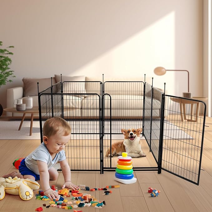 Tall Garden Fence, 52in High 6 Panels Total 13.3 Ft(L) Dog Fence Outdoor for Yard, 21 inches Wide with Low Sills, Animal Barrier Fence, Flower Bed Fencing. Pet Fence, Garden Fence Border