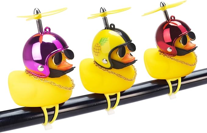 wonuu Rubber Duck Toy Car Ornaments Yellow Duck Car Dashboard Decorations Squeeze Duck Bicycle Horns with Propeller Helmet